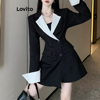 Lovito Blazer Frontal Liso Casual 2 Em 1 Com Botão Falso Para Mulheres L76AD089
