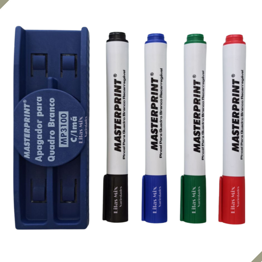 kit Pincel para Quadro Branco Recarregáveis 02 Cores Diversas + Apagador Quadro Branco em Oferta na Shopee