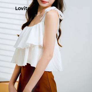 Lovito Casual Blusa Feminina Lisa Drapeada L70AD111 (Branco)