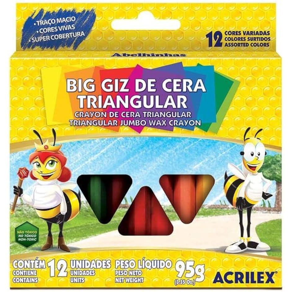 Giz De Cera Acrilex C/12 Cores Big triangular 95g em Oferta na Shopee