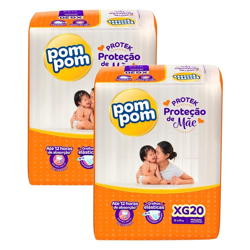 Kit 2 Fralda Pom Pom Protek Proteção de Mãe Jumbo XG com 20un cada em Oferta na Shopee