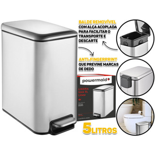Lixo Lixeira Soft Close 5 Litros Aço Inox Pedal Balde Cesto Removível Slim Para Banheiro L...