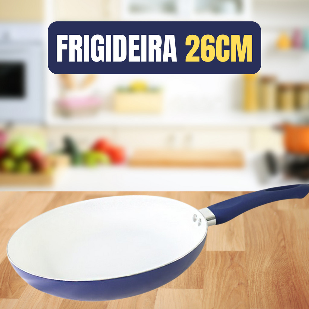 Frigideira Azul Alumínio com Revestimento Cerâmico 26cm Antiaderente Panelas Cozinha Premium Luxo