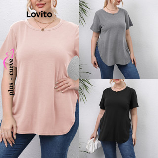 Lovito Camisetas Femininas Casuais Lisas Com Frente Dividida Plus Tamanho LNL39054 (Cinza/Rosa/Preto)