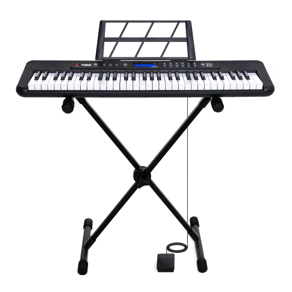 Kit Teclado Musical KB300 Kobe 61 Teclas Sensíveis com Pedal Sustain e Suporte em X