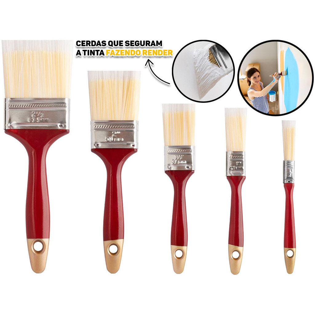 Conjunto 5 Pincéis Tamanhos Variados Para Construção Obra Artesanato Pintura Multiuso Hutz em Oferta na Shopee