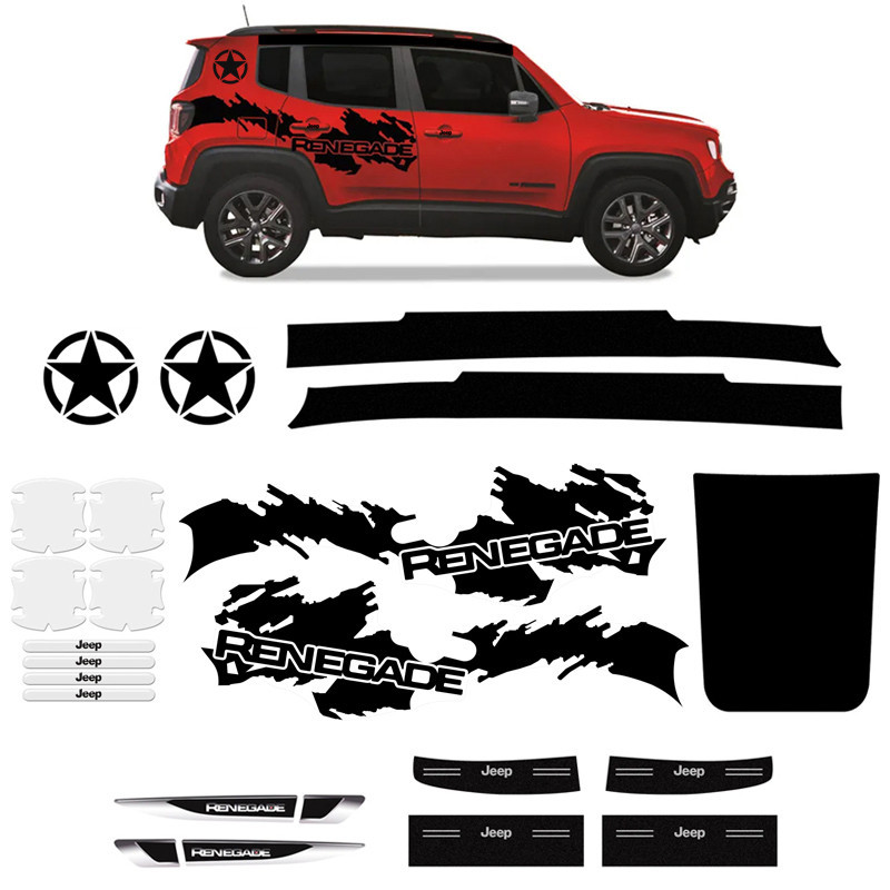 Kit Adesivos Jeep Renegade Protetor Maçaneta, Faixa, Capô Genérico