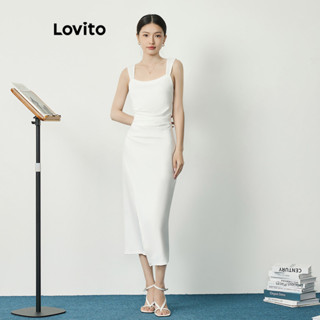 Lovito Vestido Casual com Babado Dividido para Mulheres L77ED141
