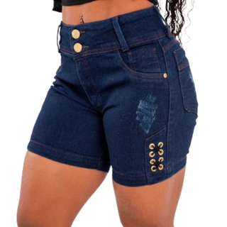 Short Jeans Feminino Ilhos lateral Meia Coxa 36 ao 50 Elastano