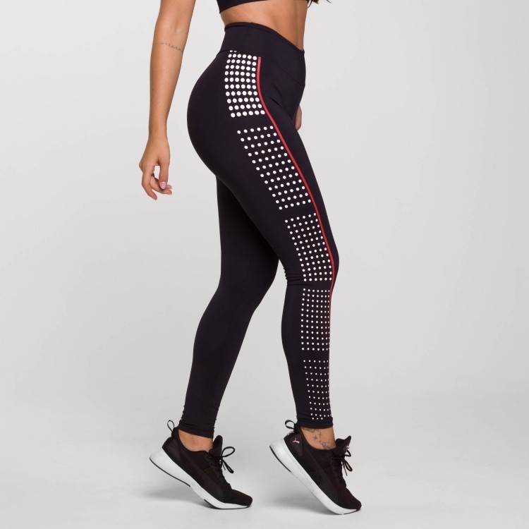 Legging Upside Poliamida Preta com Estampa Poá Branco e Mage em Oferta na Shopee