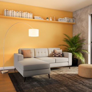 Sofá 3 Lugares Leave com Chaise Esquerdo Pé Palito Linho Cotton Cru em Oferta na Shopee