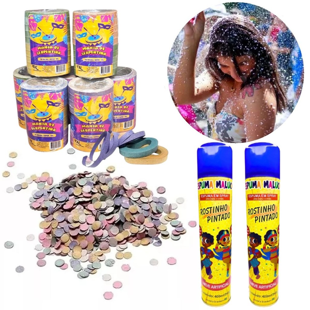 Kit De Carnaval Rolinhos De Serpentina Confete E Espuminha