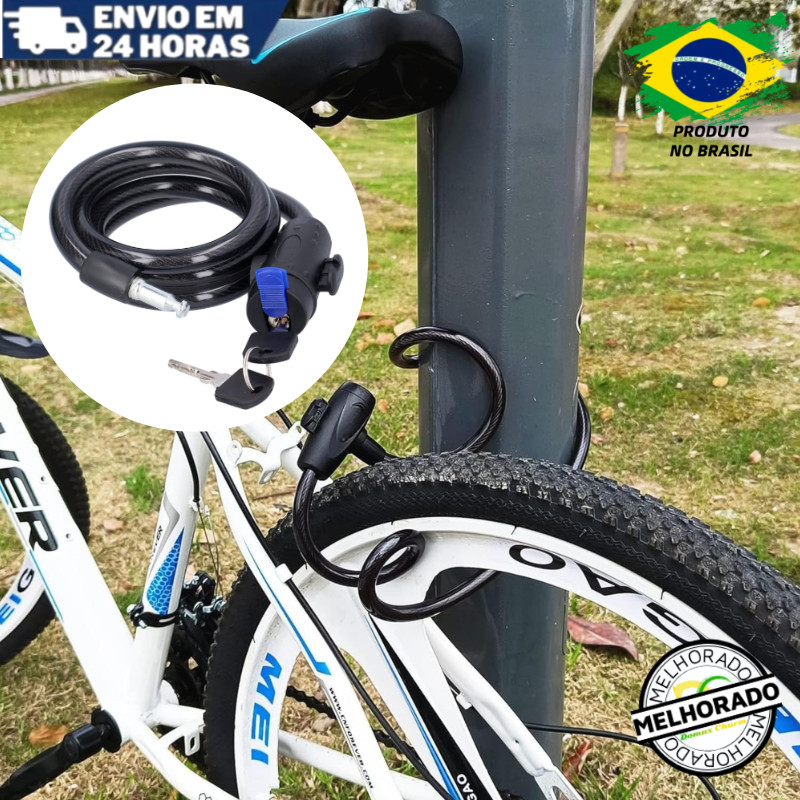 Trava Cabo De Aço Cadeado Cadeado Segurança Bike Moto Com Chave Espiral Anti-Roubo Com Suporte em Oferta na Shopee