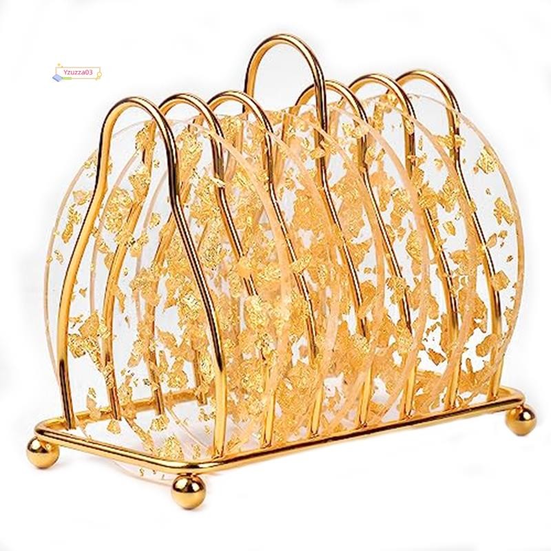 Porta-Copos De 6 Peças Com Suporte , Conjunto De Acrílico Dourado Para Barra De Proteção De Mesa , Decoração De Cozinha 