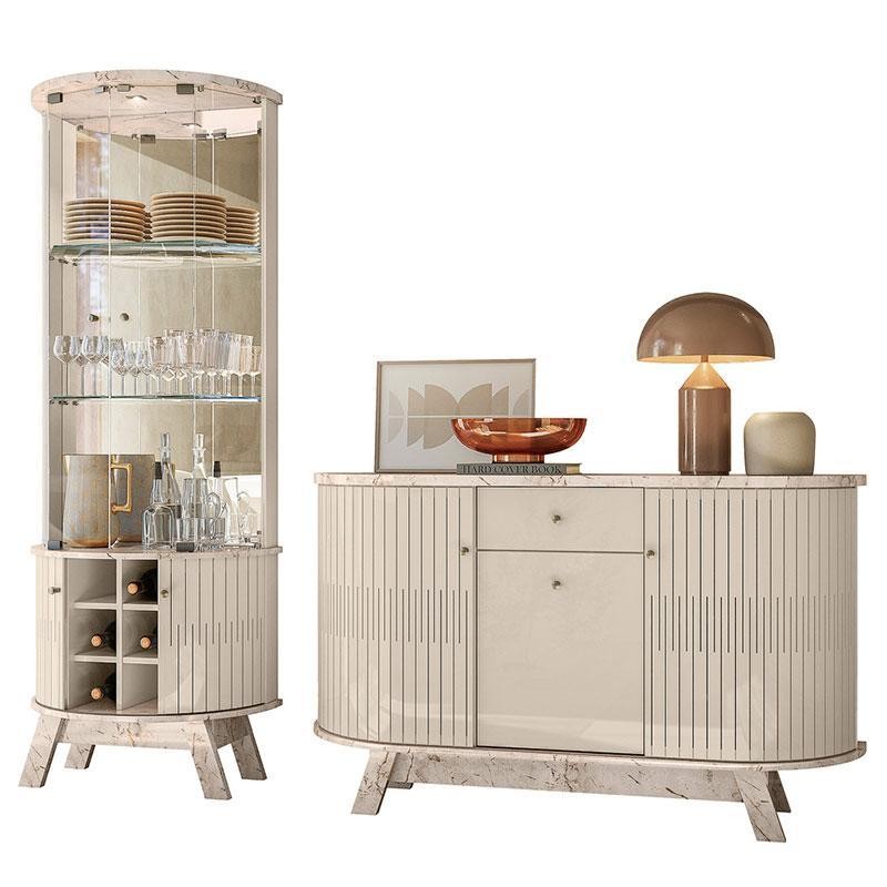 Aparador para Sala Buffet Monza e Cristaleira Marina Calacata Off White – Madetec
