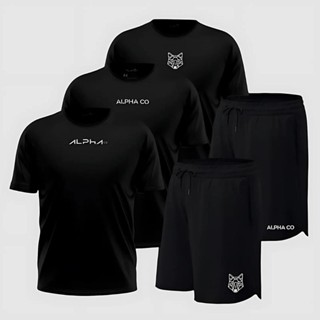 Kit 5 Peças All Black Dry 3 Camisetas e 2 Bermudas Alpha Co