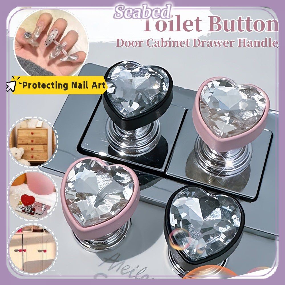 Botão de pressão para vaso sanitário, formato de coração de cristal, interruptor de pressão para vaso sanitário,