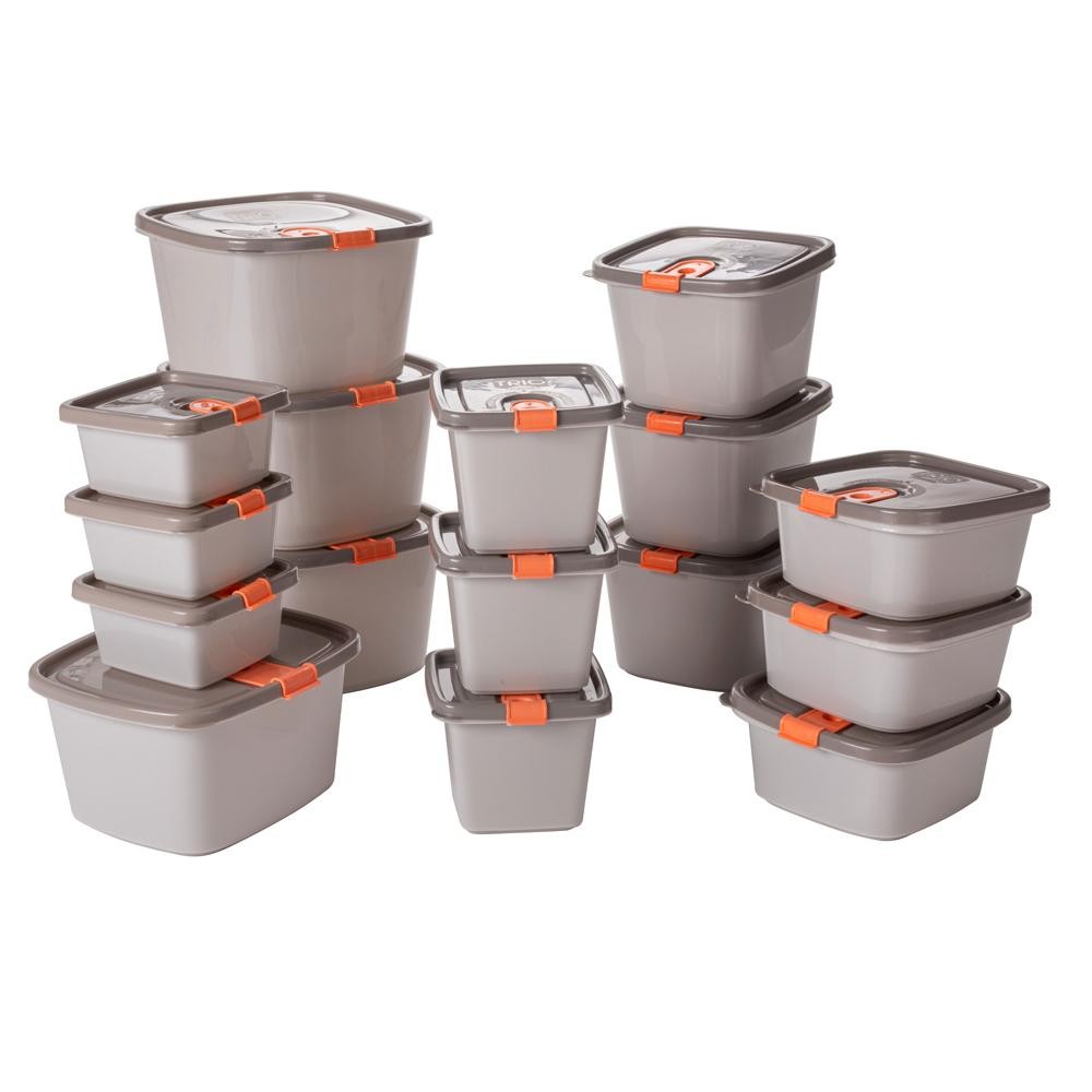 Kit 16 Potes Tampa Fixa Trava Não Perde a Tampa Cinza e Laranja Plástico Plasútil em Oferta na Shopee