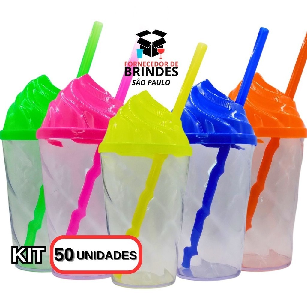 KIT 50 COPOS TWISTER 300ML CRISTAL COM TAMPA CHANTILLY E CANUDO PARA ADESIVAR E PERSONALIZAR em Oferta na Shopee