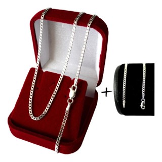 Conjunto Corrente E Pulseira Prata 925 Legitima Escama 70cm 2.4mm