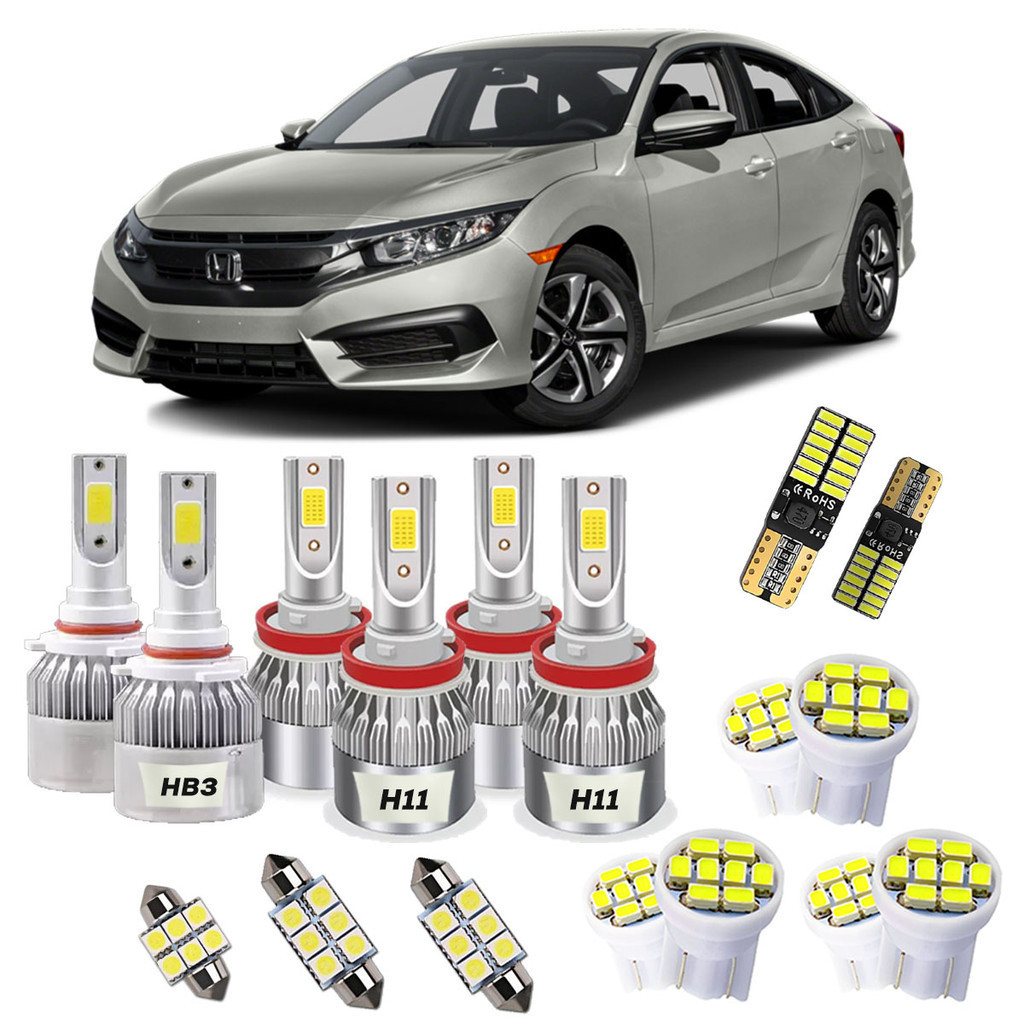 Kit Completo de LEDs Novo Civic 2016 A 2024 com H11 Hb3 T10 e Torpedo