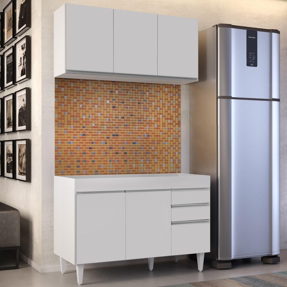 Armário Aéreo Virgínia e Balcão Para Pia 120cm Michigan Branco - Lumil Móveis - Home & Living