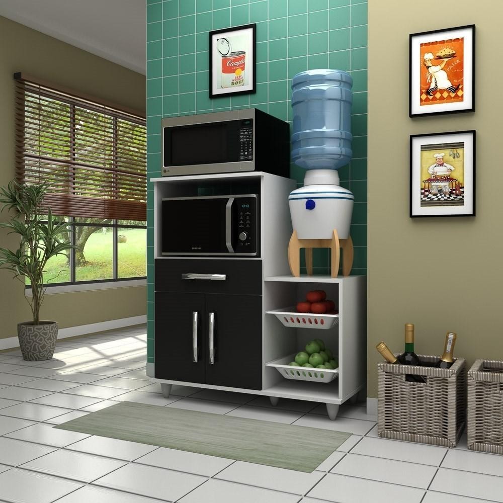 Armário Multiuso Irlanda com Fruteira e Nicho Micro-Ondas Branco/Preto - Lumil em Oferta na Shopee