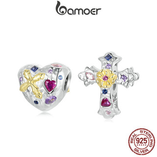Bamoer 925 Sterling Sliver Charme De Fita Vintage Cross Heart Design Pingente Acessórios Para Pulseira