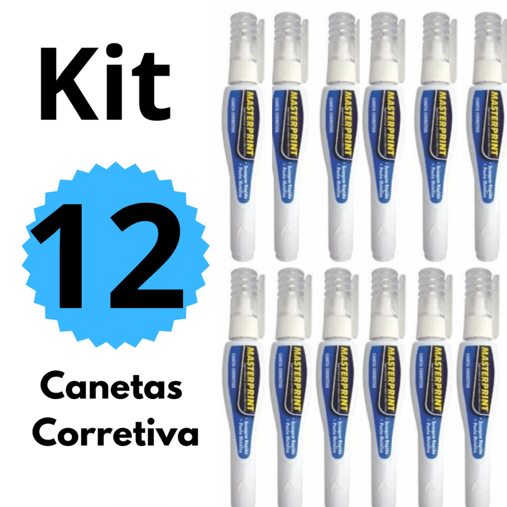 kit 12 Corretivos em Caneta 7ml Canetas Corretiva Masterprint