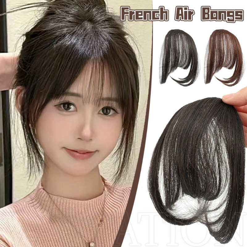 Clip De Air Bangs Estilo Francês ​-Peruca Falsa De Oito Personagens Sintético Invisível Natural 3D Extensão De Cabelo Castanho Preto Ferramenta De Feminino