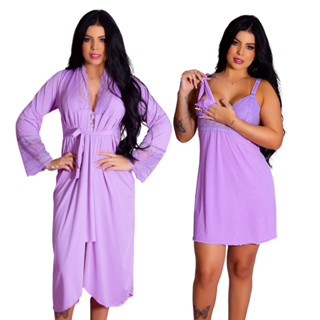 Kit Robe Longo e Camisola Amamentação Gestante Vestido Dormir Confortável Maternidade Pós Parto em Oferta na Shopee
