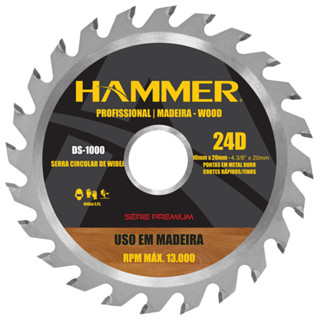 Disco de serra para madeira 4.3/8" x 20 mm 24 dentes - Hammer