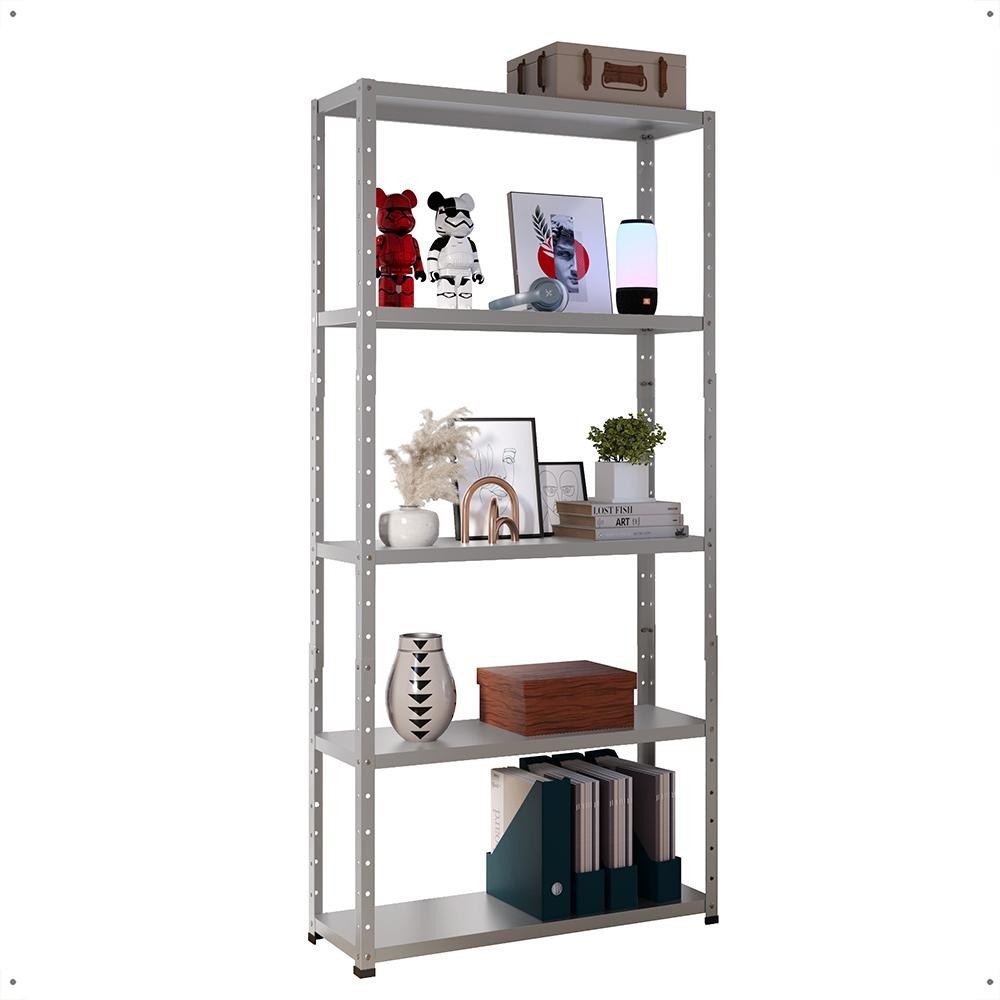 Estante Aço 90 cm Armário Expositor 5 Bandejas Altura Ajustável Organizador Multiuso Versátil - RPM