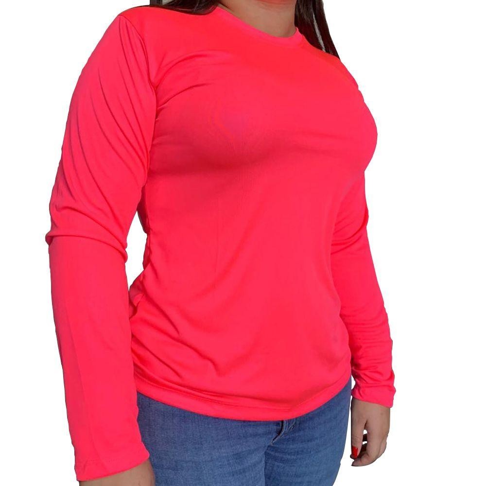 Camisa com Proteção UV Lisa Manga Longa Rosa - Raju - Sports & Outdoors