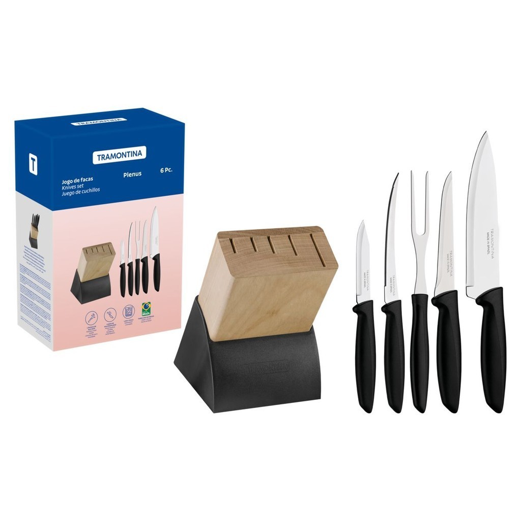 Jogo de facas Tramontina Faqueiro 6 peças com Cepo 7 ou 10 peças utensílios de cozinha Faq...