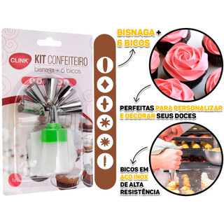 Kit Para Confeiteiro Com Saco De Silicone + 6 Bicos De Aço Inox Confeitar Bolos Cupcakes Sobremesas em Oferta na Shopee