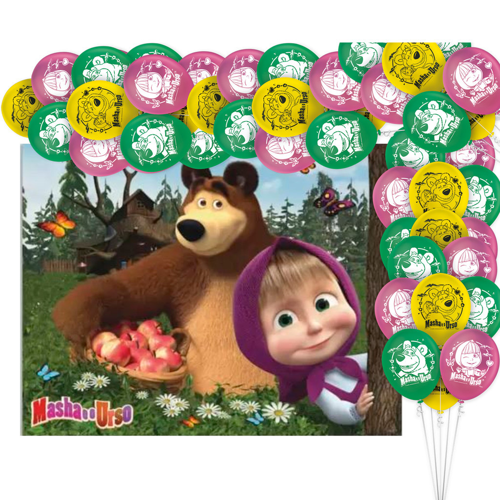 Kit Festa Masha e o Urso Decoração Aniversário Painel + 25 Balões n9