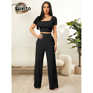 Lovito Casual Conjunto Feminino Liso de Calça Alinhada LBL08446