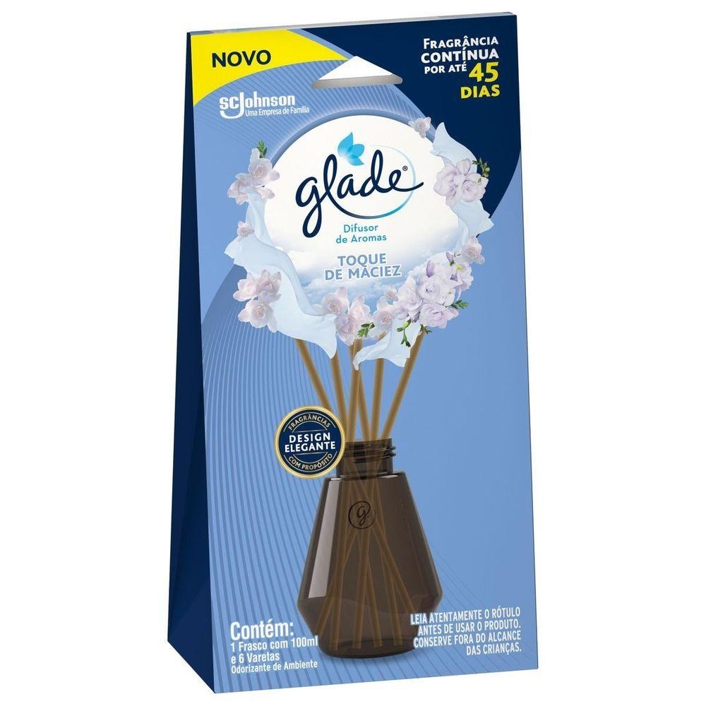 Detalhes do Kit Glade Difusor de Ambiente Toque de Maciez 100ml + Odorizador em Gel Toque de Maciez 70g
