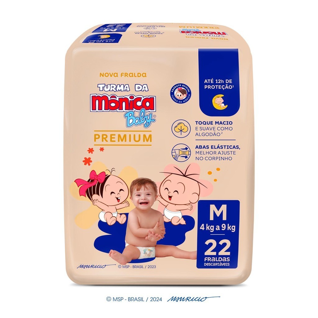 Fralda Turma da Mônica Baby Premium Jumbo M com 22un - Mom & Baby