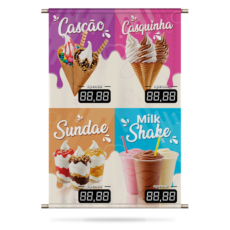 Banner Comercial Sorveteria Sorvetes Cascão Casquinha Sundae Milk Shake - Envio Imediato em Oferta na Shopee