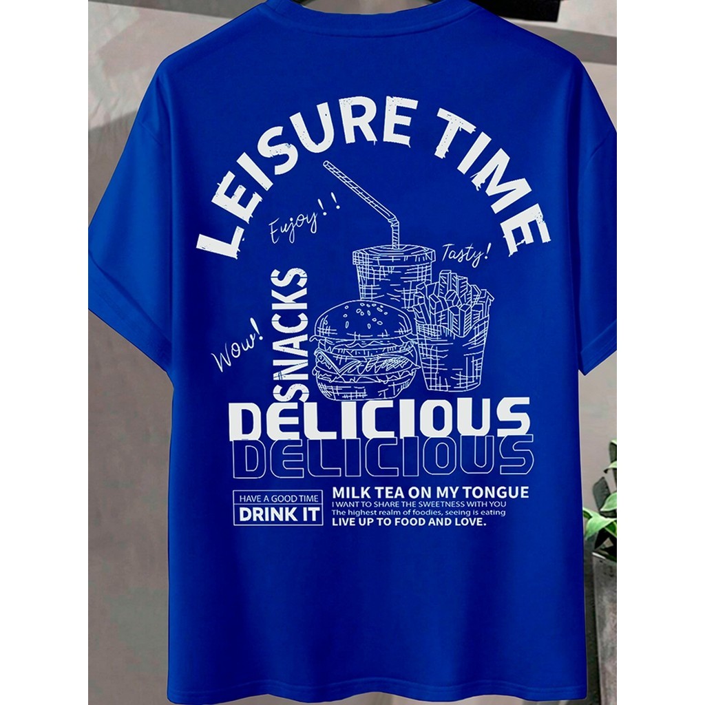 Camiseta Blusa Leisure Time Manga Curta Gola Redonda Oversized Confortável T Shirt Delicious