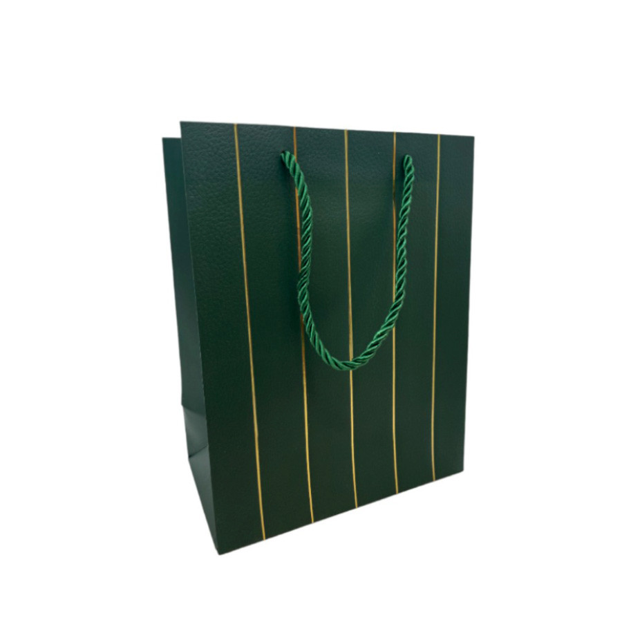Sacola de Papel para Presente Listras Almofadadas - Verde - 23x18x10cm - 1 unidade - Rizzo - Home & Living