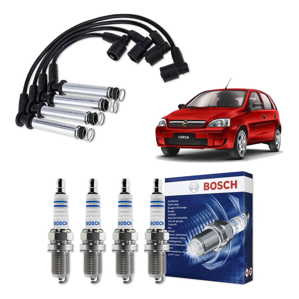 Kit Cabo E Vela de Ignição Original Bosch Chevrolet Corsa 1.4 8V Econo.Flex 2007 A 2012