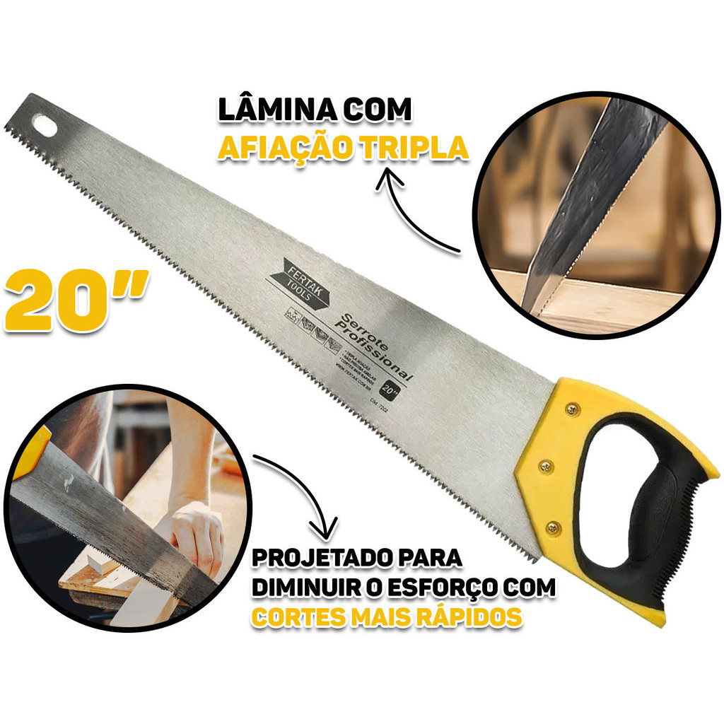 Serrote Profissional Cabo Plástico Emborrachado 20 Polegadas Carpinteiro Obra Multiuso Aço Reforçado - Home & Living