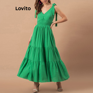 Lovito Vestido Boho Liso Com Renda E Bata Para Mulheres LNL35070 (Branco Verde)