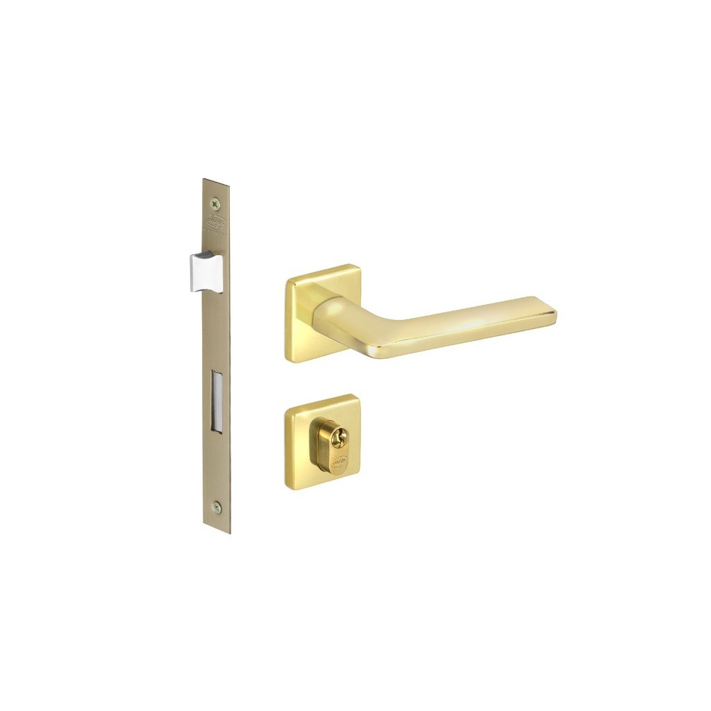 FECHADURA PORTA EXTERNA POLARA IMAB DOURADA BRILHANTE LATÃO MAQUINA 55 MM QUADRADA OA C/ CILINDRO MIOLO TAMBOR