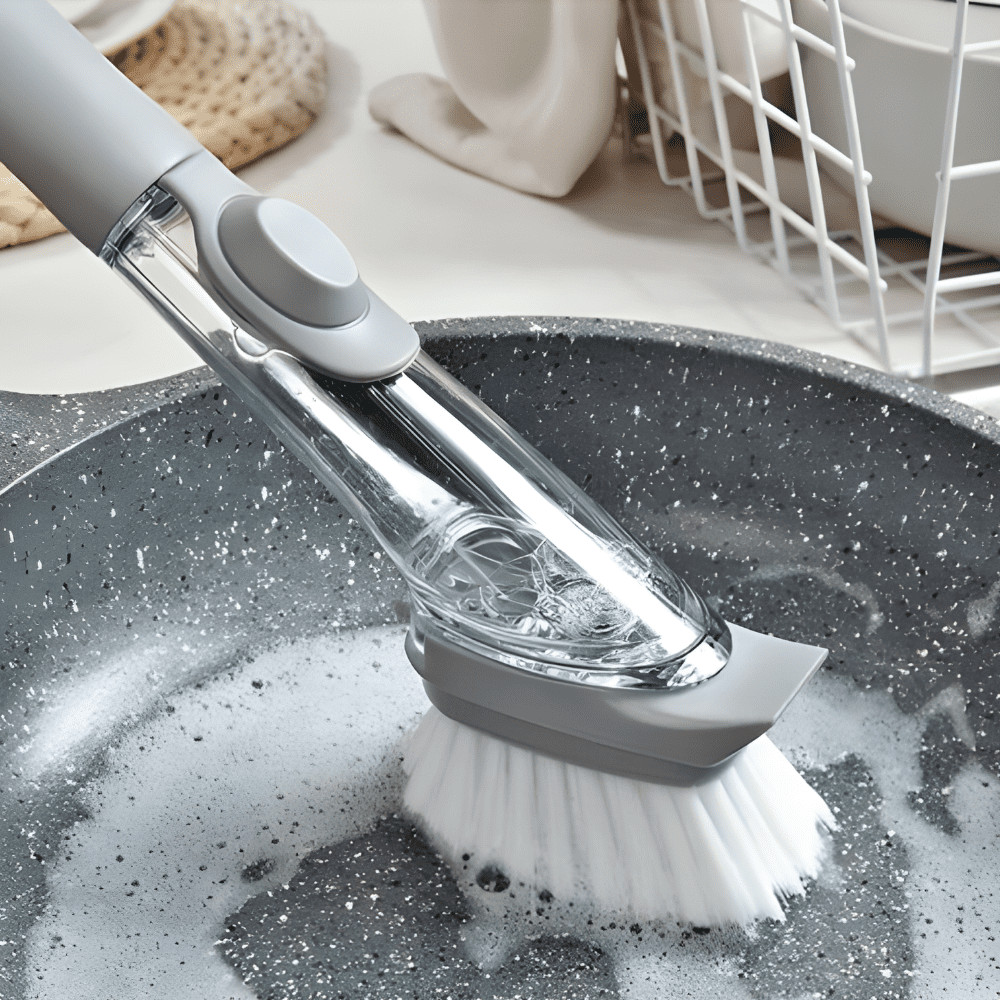 Escova Magica Para Limpeza Porta Detergente Cozinha Reservatório Banheiro Lavanderia Louça Panela Pratos Talheres Sujeira Pesada
