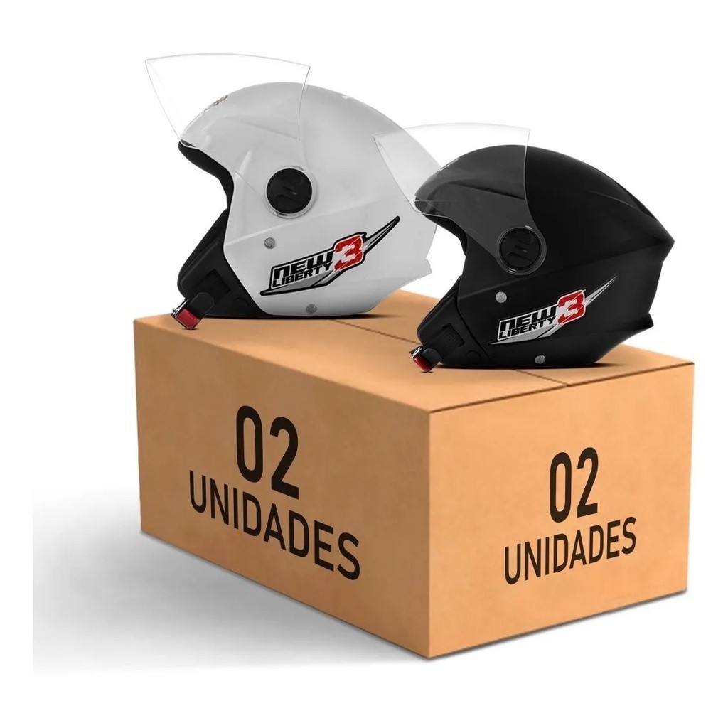 Kit 2 Unidades Capacete Aberto New Liberty 3 Three Masculino e Feminino Pro Tork Moto Motoqueiro