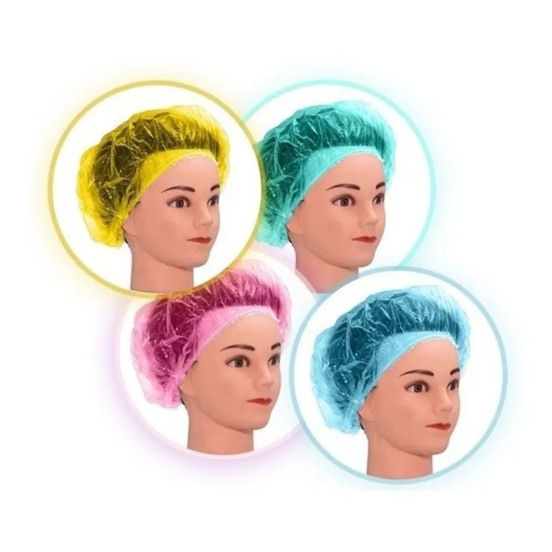 Touca Plástica Descartável Para Banho Colorida - 100 Unidades